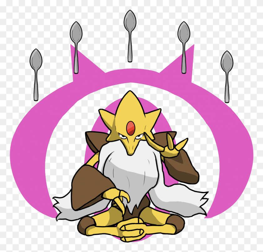 1031x985 Mega Alakazam Lifts Some Spoons For Your Entertainment Cartoon, Sweets, Food, Confectionery HD PNG Download