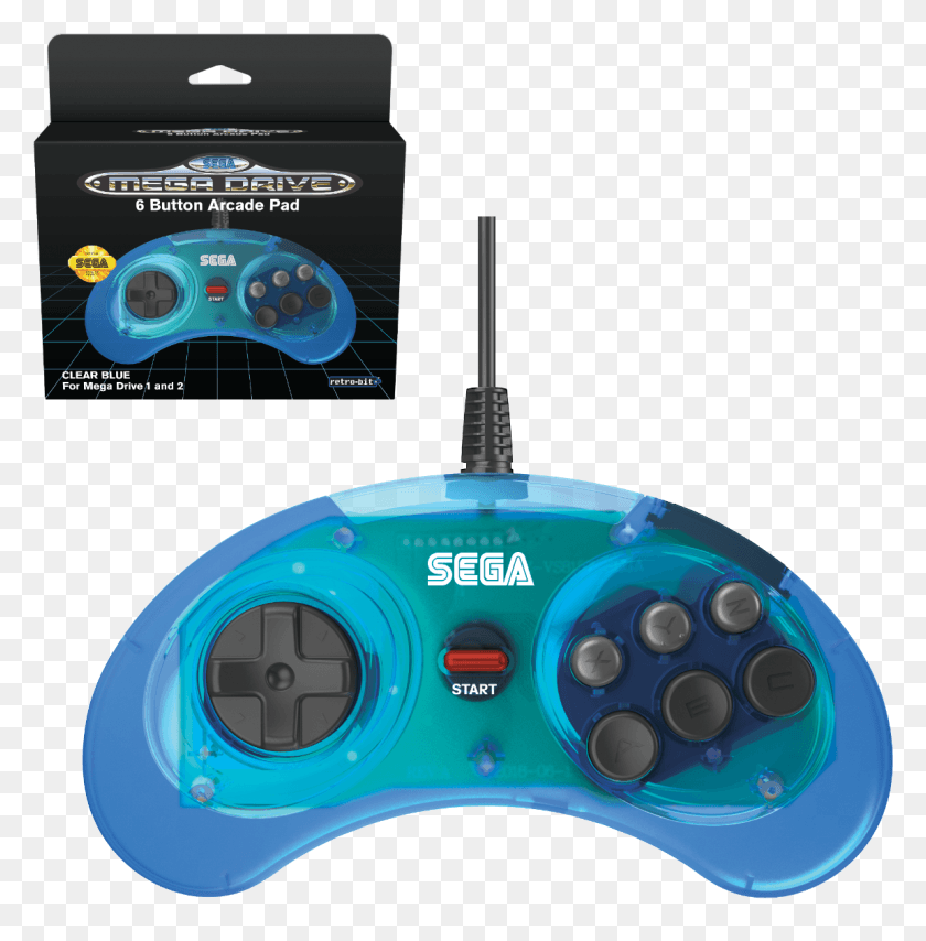 1153x1175 Mega Drive Arcade Pad 6 Button Clear Blue Original Mega Drive 6 Button Controller, Joystick, Electronics HD PNG Download