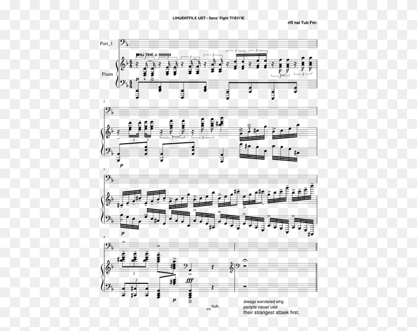 444x608 Megalovania Sheet Music Part, Gray, World Of Warcraft HD PNG Download