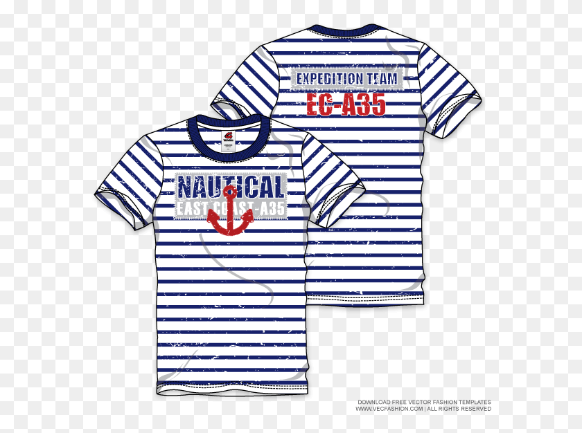 579x566 Mens Nautical Round Neck T Shirt Vector Template Shirt, Clothing, Apparel, Jersey HD PNG Download