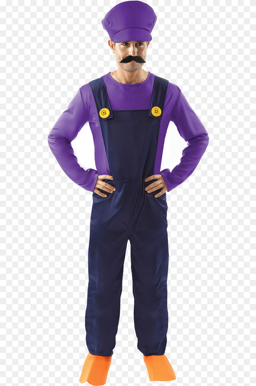 533x1269 Mens Waluigi Super Mario Costume Fly Racing Black Gear, Adult, Clothing, Person, Man Sticker PNG