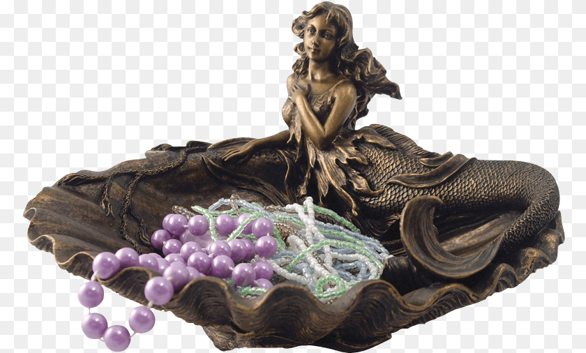 Mermaid And Clam Shell Dish Bronze Sculpture, Accessories, Ornament, Jewelry, Wedding PNG