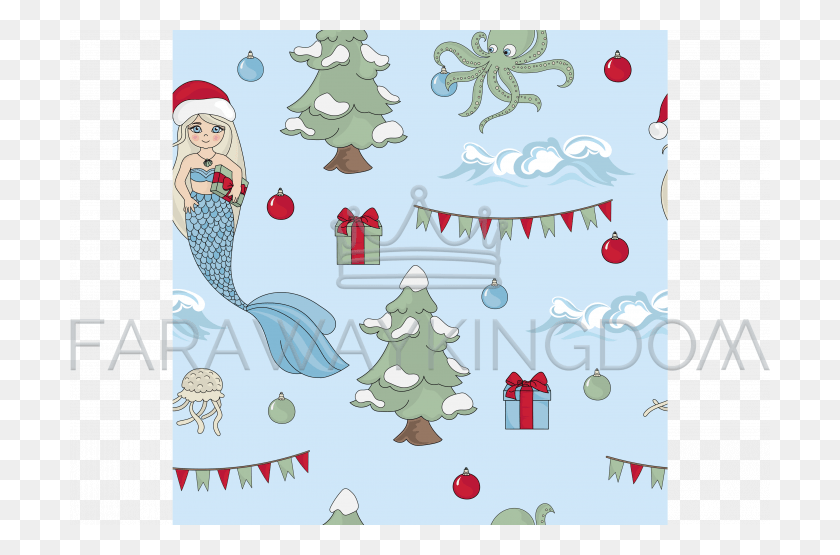 700x495 Mermaid Celebrate New Year Seamless Pattern Vector Illustration, Tree, Plant, Ornament HD PNG Download