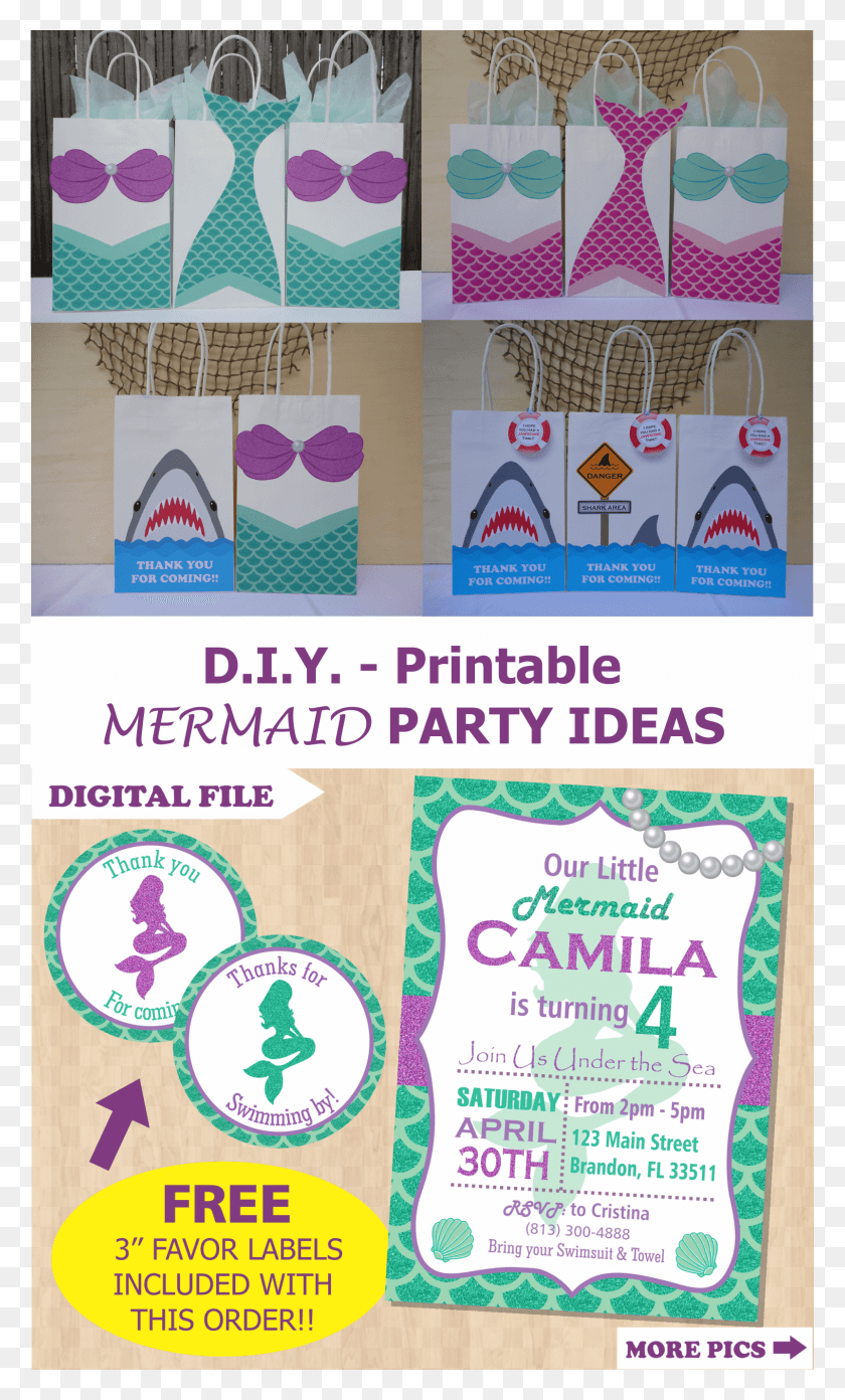 1602x2736 Mermaid Party Favor Bags Mermaid Birthday Party Ideas Free Printable Mermaid Gift Bags, Poster, Advertisement, Flyer HD PNG Download
