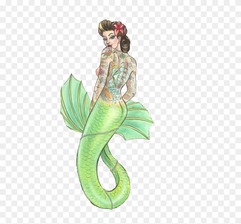 425x722 Mermaid Tattoo Drawing Pin Up Mermaid, Person, Human, Animal HD PNG Download