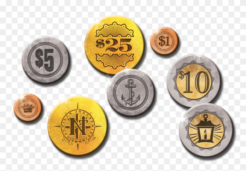 1107x743 Descargar Png Monedas De Metal Nautilus Indistries Juego De Mesa De Diseño De Monedas, Logotipo, Símbolo, Marca Registrada Hd Png