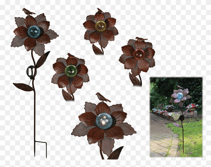 898x698 Metal Garden Stick With Solar Amp Led Artificial Flower, Accessories, Accessory, Floral Design HD PNG Download