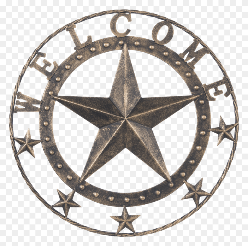 1014x1005 Metal Star Welcome Wall Plaque Estrella En Circulo Tattoo, Symbol, Star Symbol, Compass HD PNG Download
