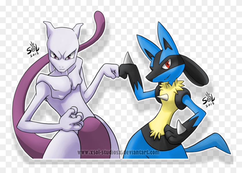 1037x717 Mewtwo And Lucario Bros By Xsol Studiosx, Mammal, Animal, Wildlife HD PNG Download