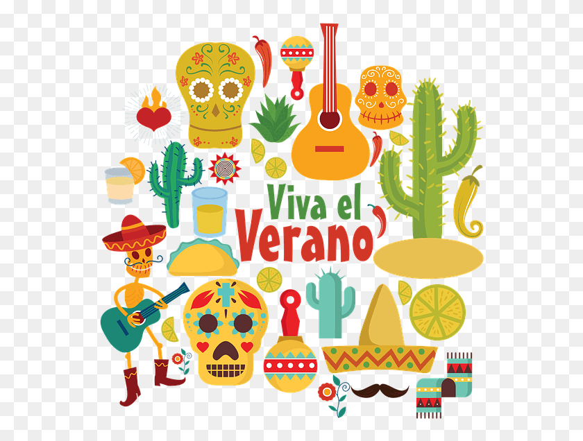 558x576 Mexico Guitar Cactus Desert Skulls Santa Muerte Stickers Mexican, Graphics, Floral Design HD PNG Download