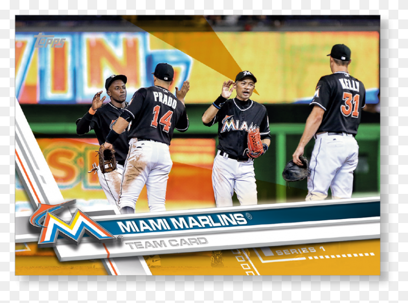 1657x1201 Miami Marlins 2017 Topps Baseball Series 1 Team Cards, Person, Human, Clothing HD PNG Download