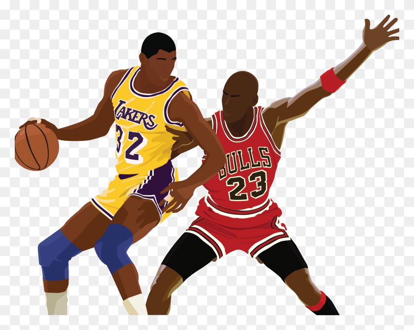 2214x1732 Michael Jordan And Magic Johnson Vector Illustration Magic Johnson, Person, Human, People HD PNG Download
