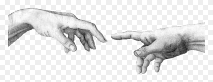1025x351 Michelangelo Art Aesthetic Blackandwhite Bampw Leonardo Da Vinci Hands Touching, Hand, Person, Human HD PNG Download