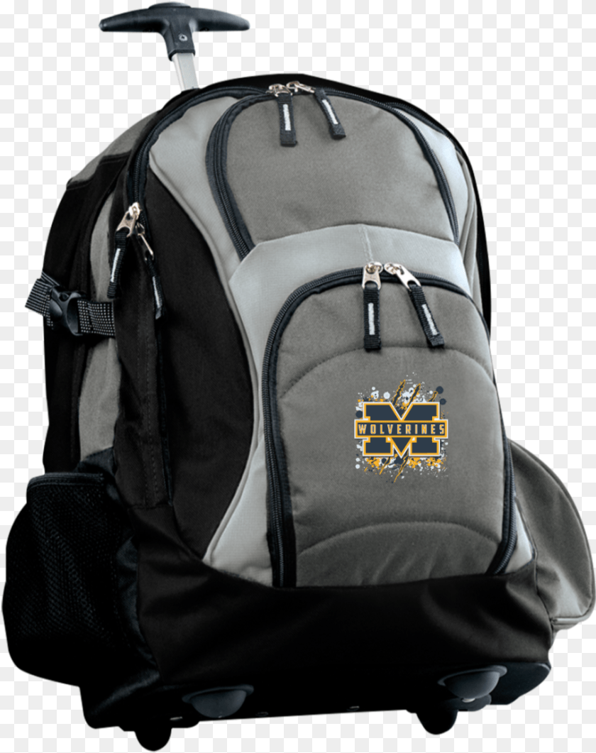 Michigan Wolverines Splatter Logo Embroidered Wheeled Backpack, Bag Clipart PNG
