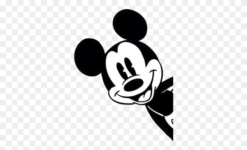 338x452 Descargar Png Mickey Mouse Blanco Y Negro De Dibujos Animados Mickey Mouse Blanco Y Negro, Etiqueta, Texto, Stencil Hd Png