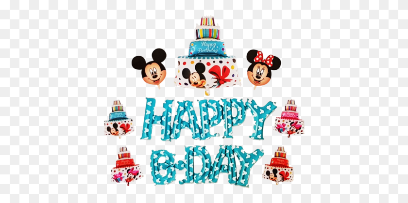 415x359 Mickey Mouse, Feliz Cumpleaños, Globos De Papel De Aluminio, Pastel, Postre, Comida Hd Png