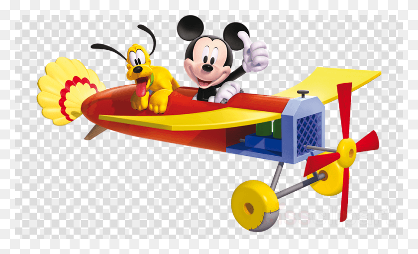 900x520 Mickey Mouse On A Plane Clipart Mickey Mouse Minnie, Toy, Vehicle, Transportation HD PNG Download