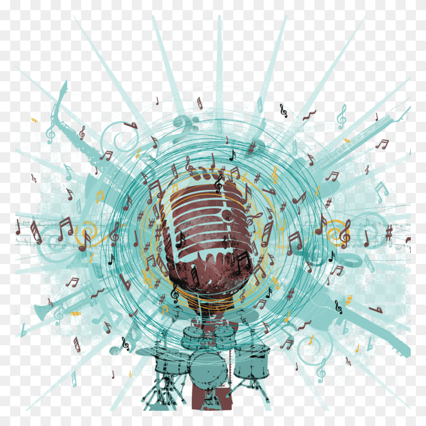 1000x1000 Microphone Background With Music Notes Transparent Background Mic, Sphere, Plan, Plot HD PNG Download