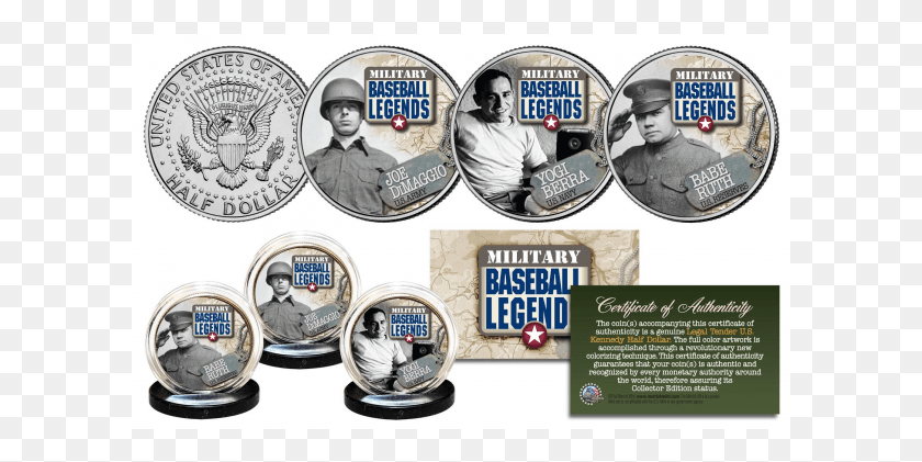 601x361 Military Baseball Legends Half Dollar Coin, Person, Human, Flyer HD PNG Download