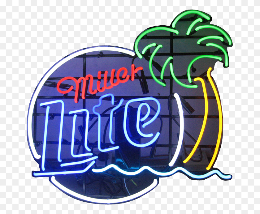 667x632 Miller Lite Palm Tree Neon Sign, Neon, Light HD PNG Download