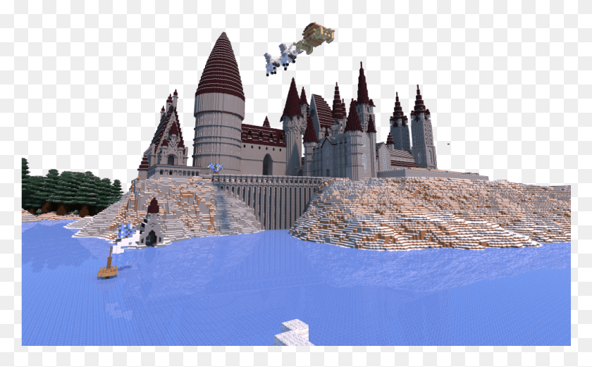 1025x607 Minecraft Tourism Hogwarts Castle Image With Castle, Nature, Outdoors, Person HD PNG Download