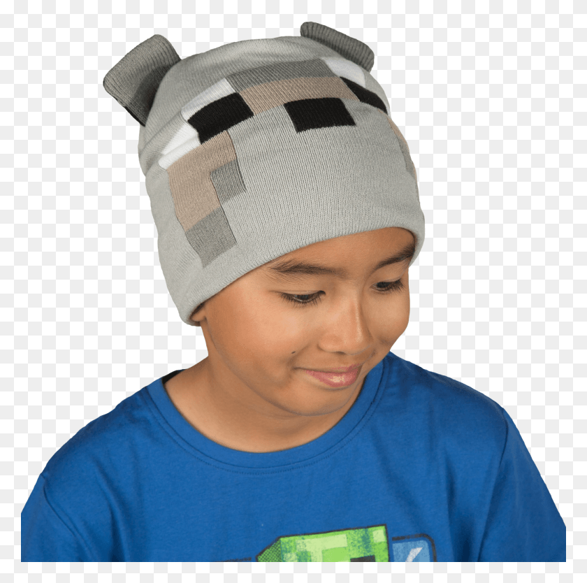 1300x1290 Minecraft Wolf Beanie Kid Raging Transparent, Clothing, Apparel, Person HD PNG Download
