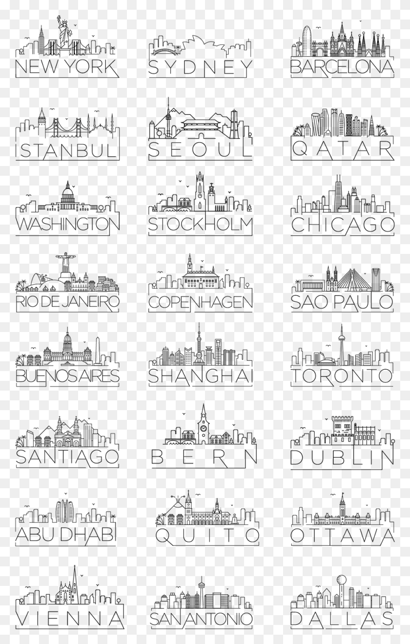 944x1524 Minimal Typographic City Skyline Designs Line Drawing Of World City Skylines, Nature, Outdoors, Outer Space HD PNG Download