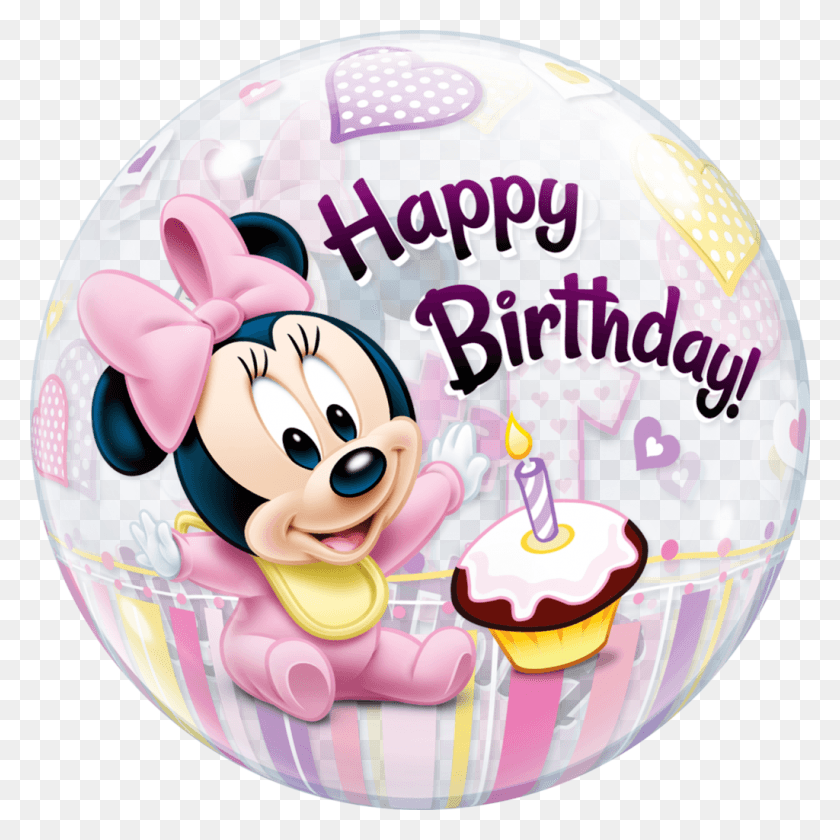 1024x1024 Descargar Png Minnie Mouse, Feliz Primer Cumpleaños, Niña, Minnie Mouse, Bola, Crema, Postre Hd Png