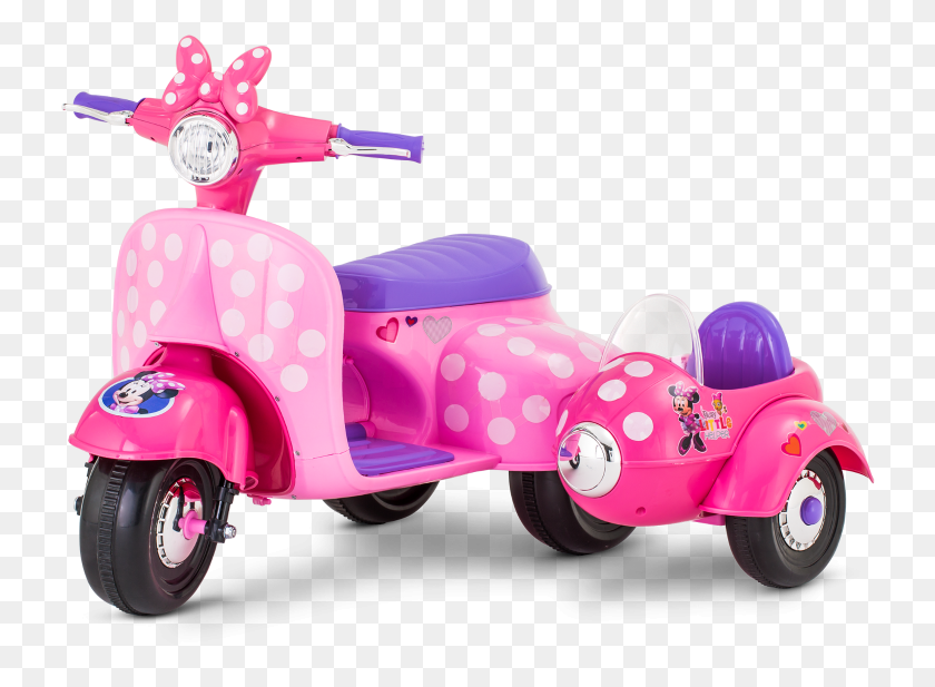 732x557 Descargar Png Minnie Mouse Happy Helpers Scooter Con Coche Lateral Minnie Mouse Helper Scooter, Toy, Vehículo, Transporte Hd Png