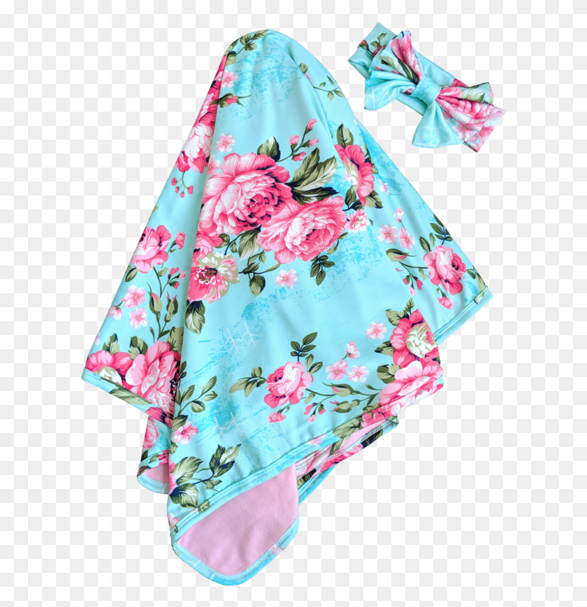 609x809 Mint And Pink Floral Baby Swaddle Blanket And Headband Pattern, Clothing, Apparel, Robe HD PNG Download