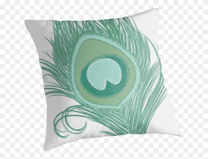 649x585 Mint Peacock Feather Pillow Cushion, Rug HD PNG Download