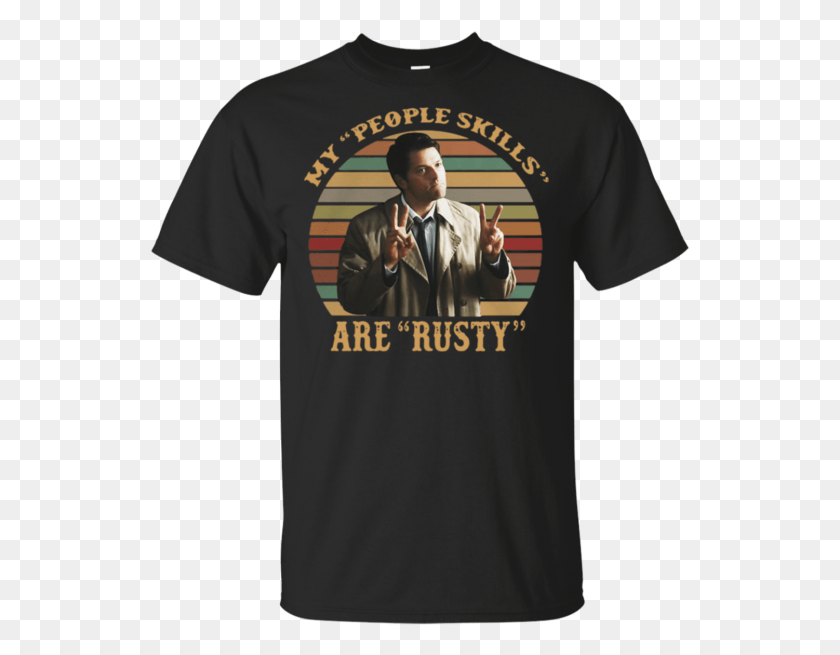 541x595 Misha Collins My People Skills Are Rusty Retro Sunset My People Skills Are Rusty Shirt, Clothing, Apparel, Person HD PNG Download