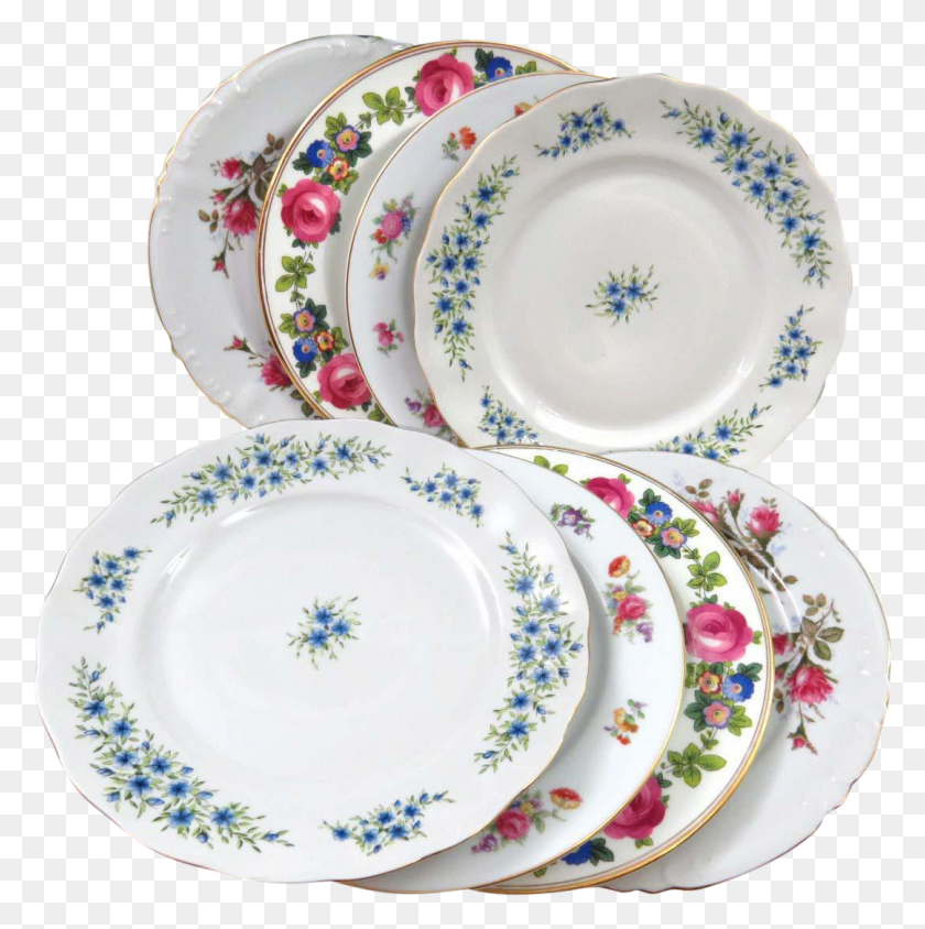 1080x1086 Mismatched Vintage Dinner Plates Ceramic, Porcelain, Pottery HD PNG Download