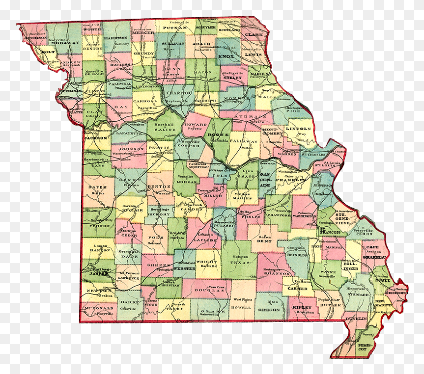 794x693 Missouri Map Showing Counties Web Photo Gallery With, Diagram, Atlas, Plot Descargar Hd Png