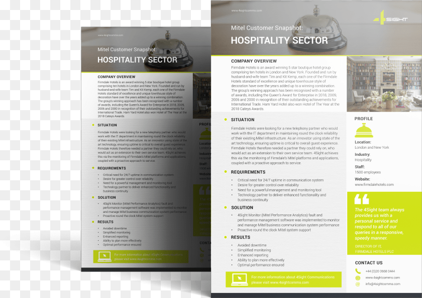 Mitel Customer Snapshot Hospitality Sector4sight, Advertisement, Poster, Page, Text PNG