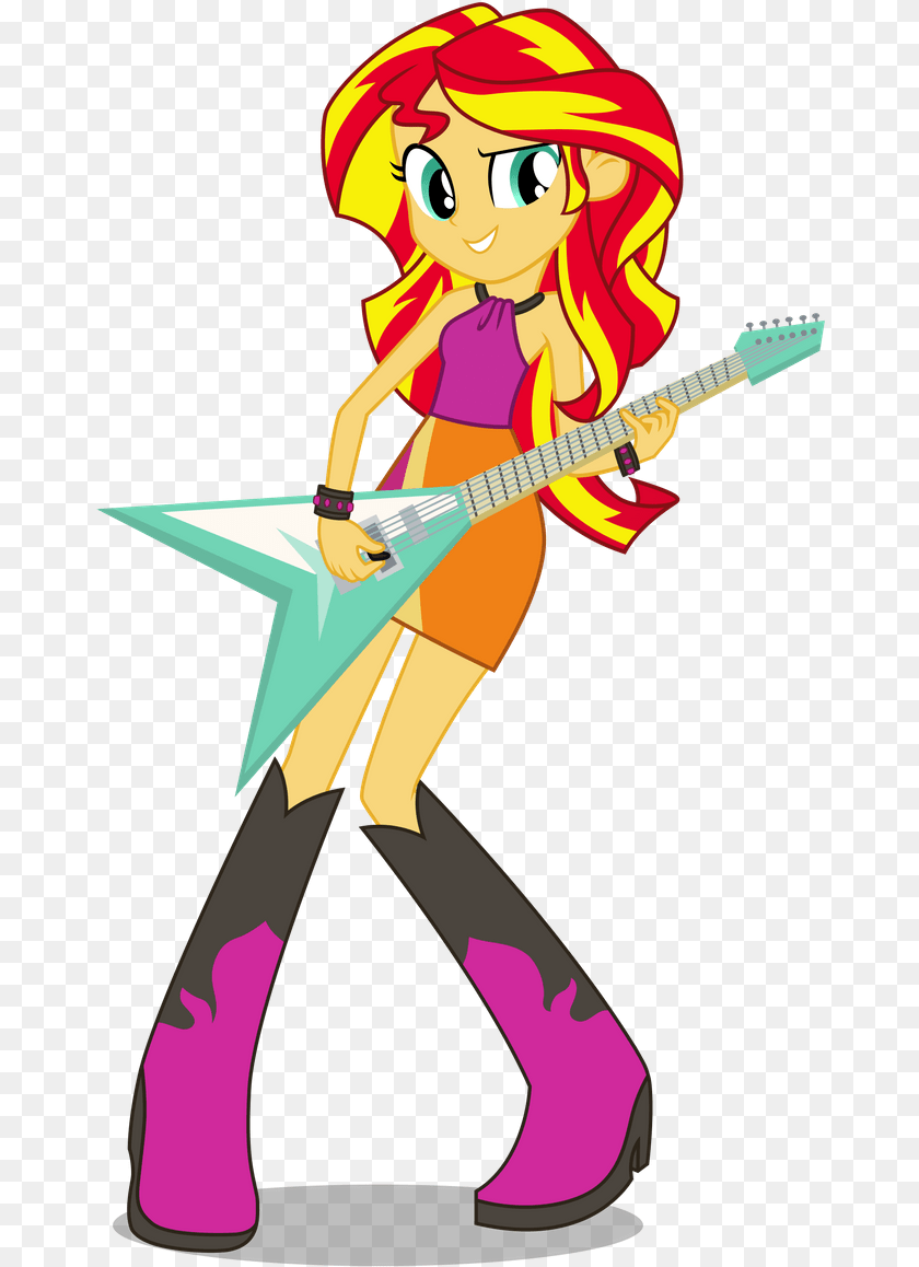 671x1158 Mlp Sunset Shimmer Guitar, Book, Comics, Publication, Person Clipart PNG