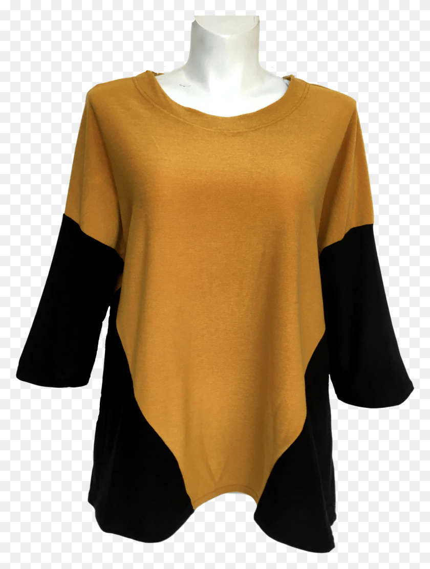 1669x2252 Mod Color Block Sweater Goldblack Blouse, Clothing, Apparel, Sleeve HD PNG Download