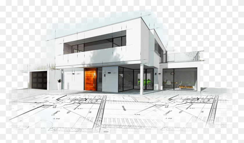1210x670 Modern Building On Blueprint Renovering Af Hus Arkitekt, Office Building, Architecture, Door HD PNG Download