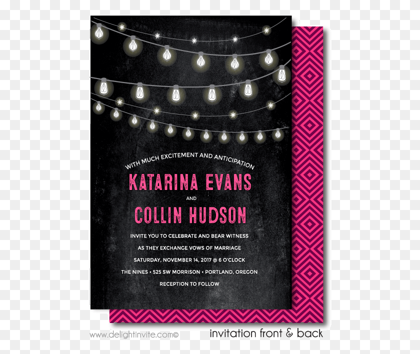 487x648 Modern Chalkboard Strand Of Lights Wedding Invitations Flyer, Poster, Advertisement, Paper HD PNG Download