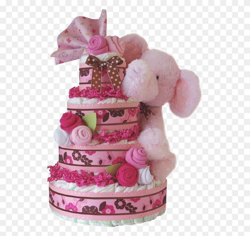 522x734 Modern Girl Damask Pink Flower Diaper Cake Centerpiece Cake Decorating, Dessert, Food, Birthday Cake HD PNG Download