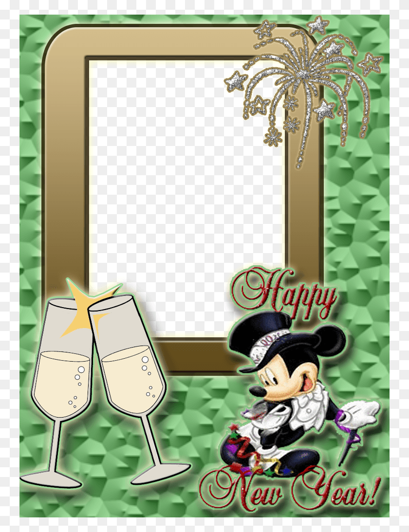 760x1033 Descargar Png Moldura Mickey Com Frase Feliz Año Nuevo Fundo Verde De Dibujos Animados, Ropa, Vestimenta, Libro Hd Png
