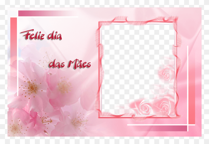 1024x683 Molduras De Dia Das Mes Para Fotos Marco Para Foto Con Flores Rosadas, Text, Plant, Flower Hd Png
