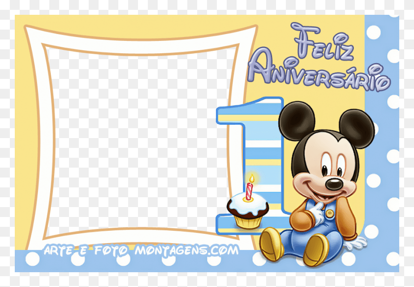 898x602 Descargar Png Molduras Para Fotos Gratismickey 1Ano Mickey Mouse Feliz 1Er Cumpleaños, Texto, Alfabeto, Número Hd Png