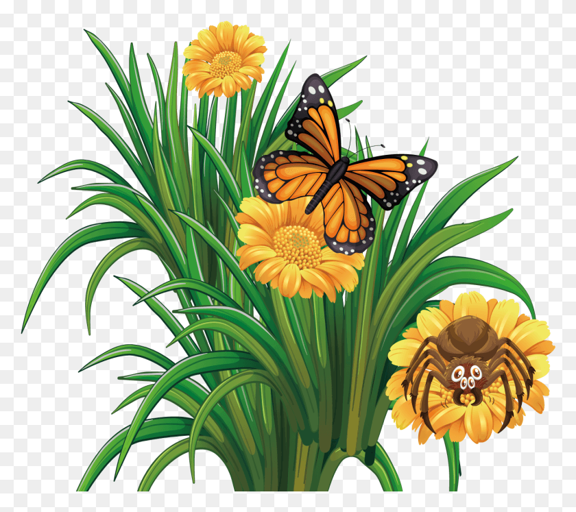 1432x1262 Monarch Butterfly Flower Summer Flower Flowers With Butterflies Clipart, Monarch, Butterfly, Insect HD PNG Download