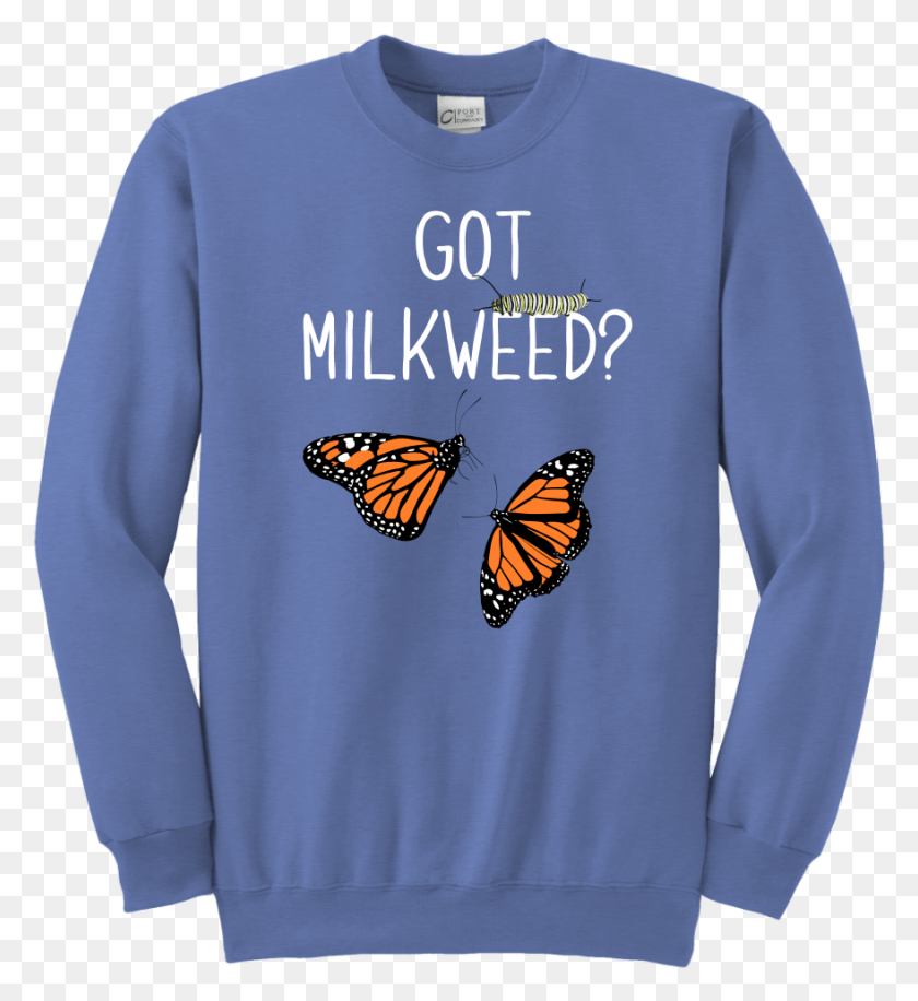 879x965 Monarch Butterfly Got Milkweed Youth Crewneck Sweatshirt Star Wars Bb8 On Shirt, Clothing, Apparel, Sleeve HD PNG Download