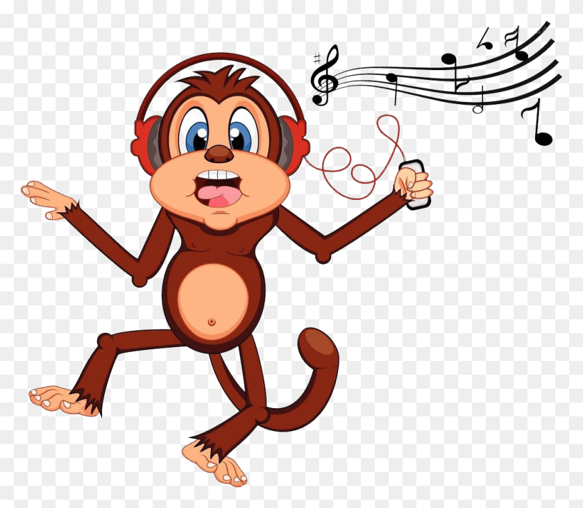 1000x862 Monkey Dance Art Listen To And Monkeys Animated Dancing Cartoon Monkey, Outdoors, Animal, Food HD PNG Download