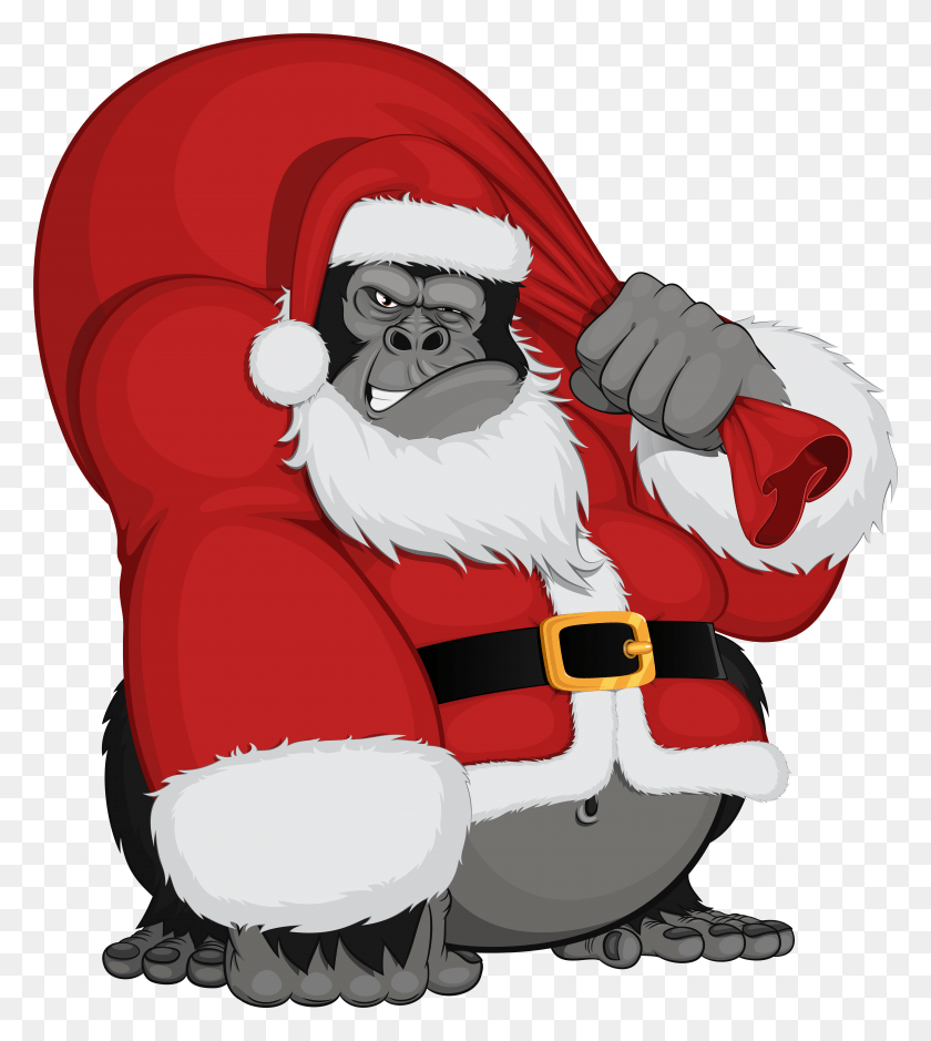 5426x6116 Monkey Santa Clipart Image Christmas Monkey Clip Art, Clothing, Apparel, Mammal HD PNG Download