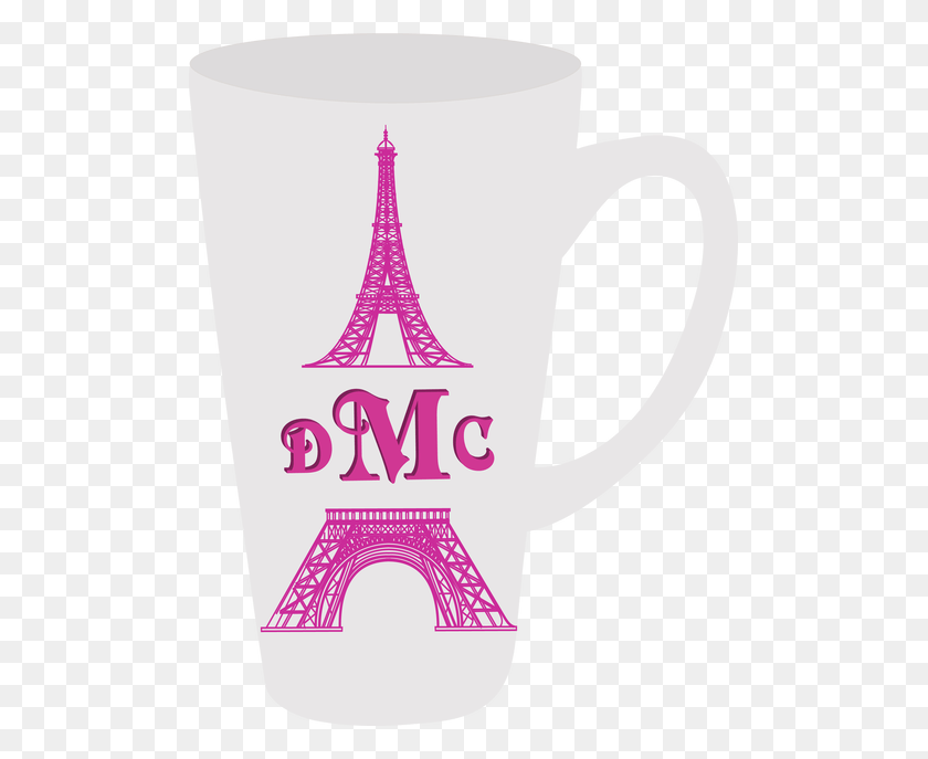 497x627 Descargar Png Taza Latte Con Monograma Taza Rosa Brillante Monograma De La Torre Eiffel, Trofeo Hd Png
