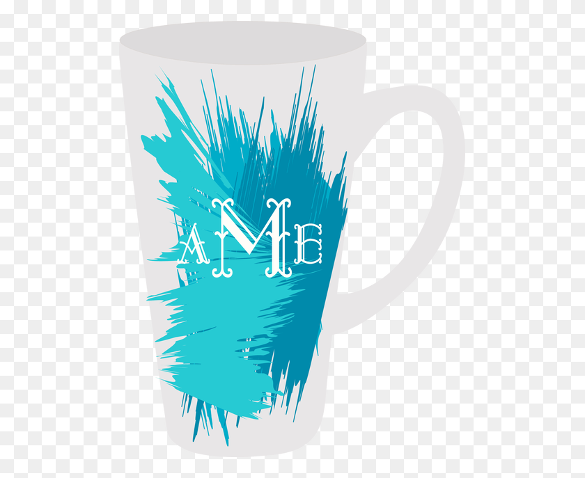 497x627 Monogrammed Latte Mugs Teal Splash Color Monogram Coffee Mug, Coffee Cup, Cup, Glass HD PNG Download