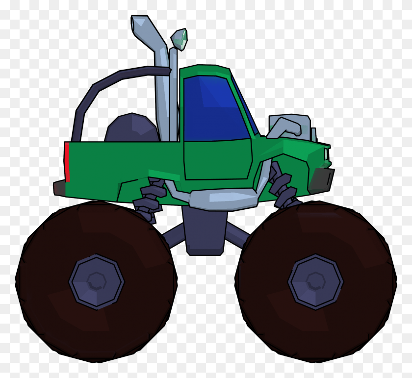 2322x2117 Monster Truck Cartoon Clipart Picture Side View Monster Trucks Transparent Clipart, Tractor, Vehicle, Transportation HD PNG Download